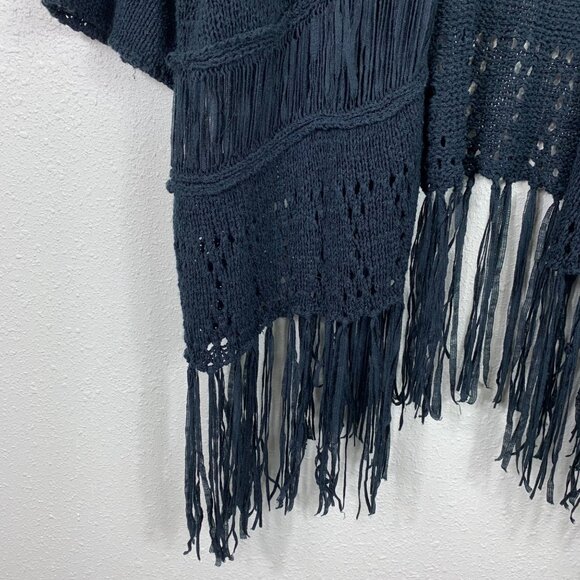 Easel Women’s Black Boho Fringe Whimsigoth Open Cardigan Size S/M - Picture 2 of 7